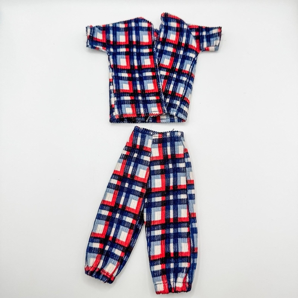 VTG Handmade Barbie Outfit Red White Blue Striped‎ Shirt Pants 70s